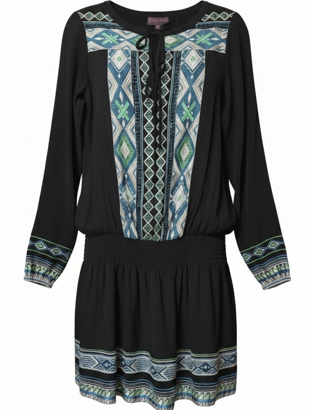 HALE BOB Embroidered Drop Waist Mini Dress Black Boho Viscose Small Excellent